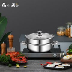 张小泉不锈钢蒸锅 双层蒸锅 汤锅 带玻璃锅盖C32140100