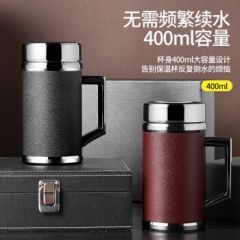 菡棠高档紫砂保温杯养生宜兴原矿紫砂内胆泡茶杯男士商务礼品办公水杯 黑色磨砂套装 带礼盒滤网