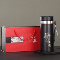 菡棠大容量紫砂内胆保温杯宜兴养生办公泡茶杯子男女士商务礼品送长辈 蓝色光面550ml 带礼盒滤网